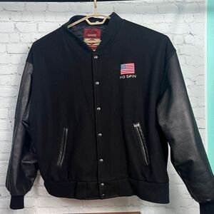 Lettermen’s Leather & Wool Jacket Bill O’Reilly “no spin” jacket 2X Made in USA